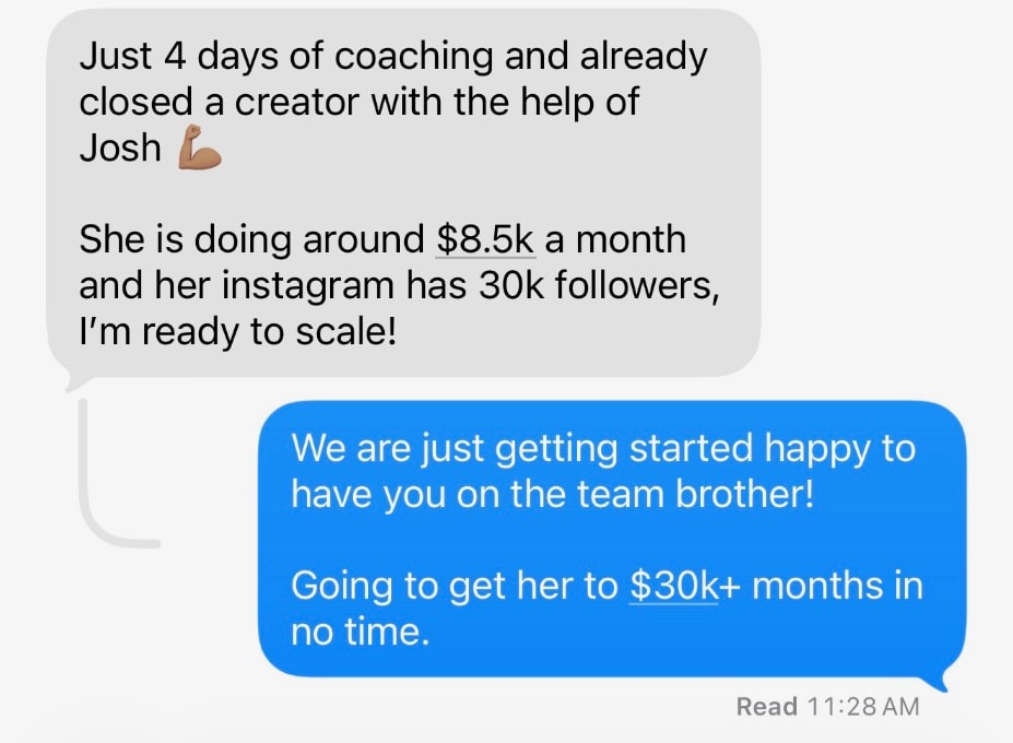 Student message reporting 700k views and $3k in 2 days after coaching